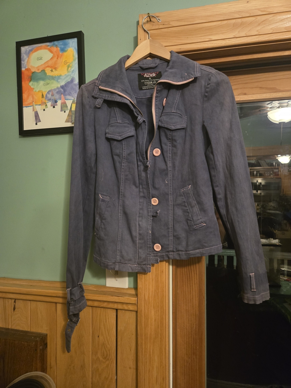 AZUKA Women's Slate Blue Denim Jacket with Contrast Trim